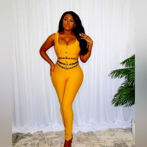 Women’s bandage jumpsuit size small mustard color brand new